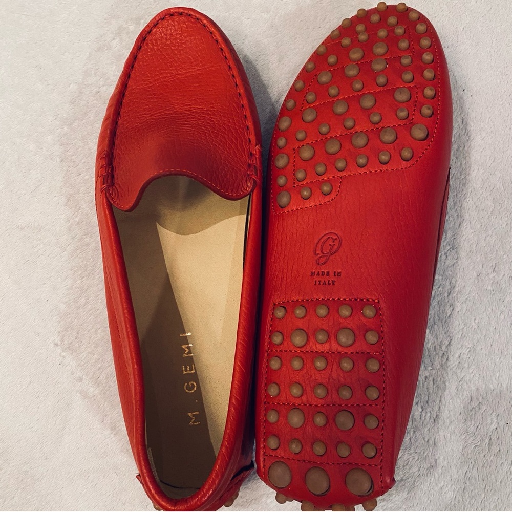 M Gemi The Felize red pebbled leather flat driving shoe Sz 38.5 NWOT - Picture 11 of 13